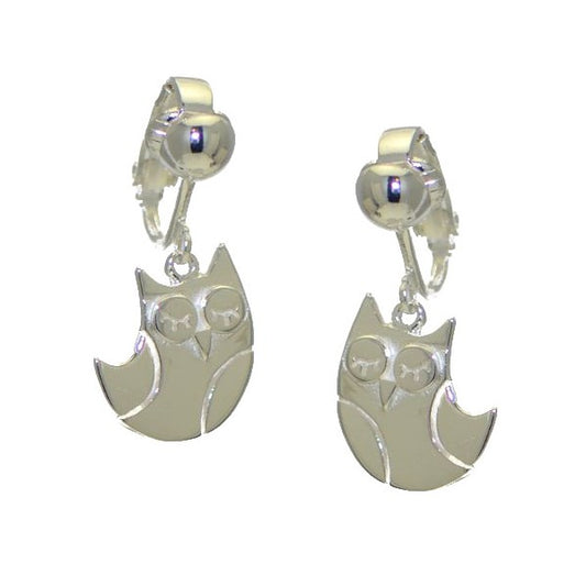BELLINI Silver Plated Owl Drop Clip On Earrings by VIZ