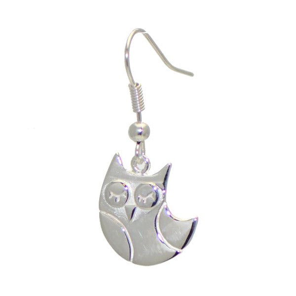BELLINI Silver Plated Owl Drop Hook Earrings by VIZ
