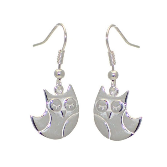 BELLINI Silver Plated Owl Drop Hook Earrings by VIZ