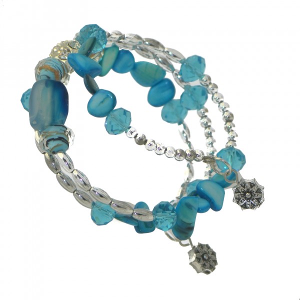 BESSIE Silver tone Turquoise Memory Wire Bracelet