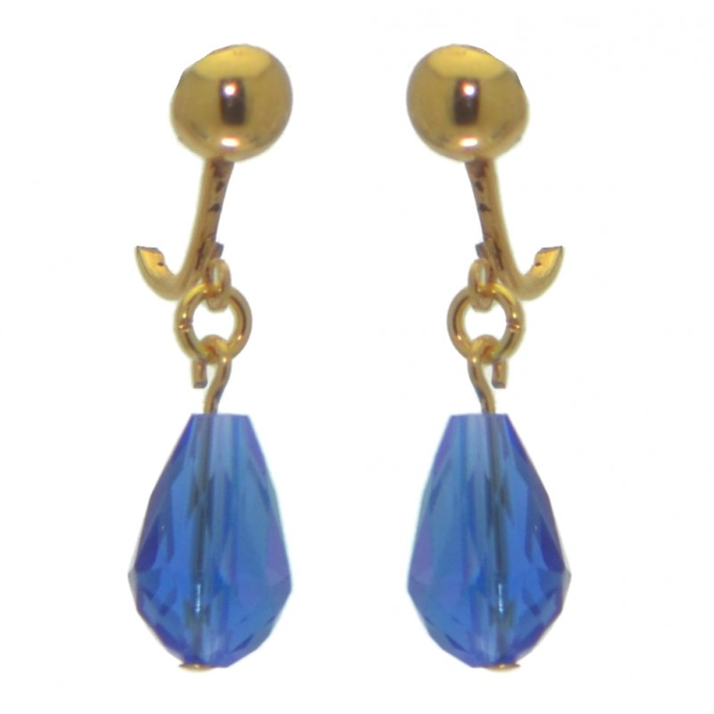 BETRESH gold plated medium blue ab crystal glass clip on earrings