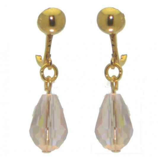 BETRESH gold plated pink ab crystal glass clip on earrings