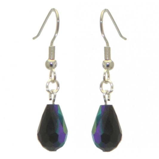 BETRESH silver plated black ab crystal glass hook earrings