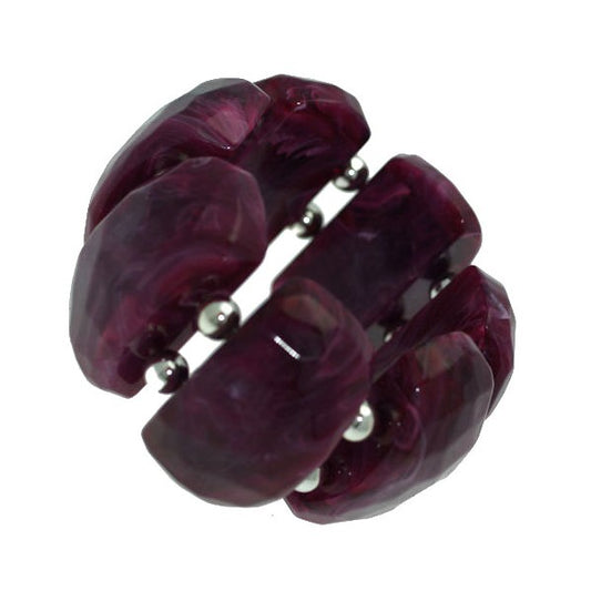 Betrys Silver tone Ball Purple Elasticated Bracelet