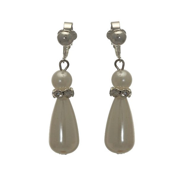 BLAIRE Silver plated White faux Pearl Clip On Earrings