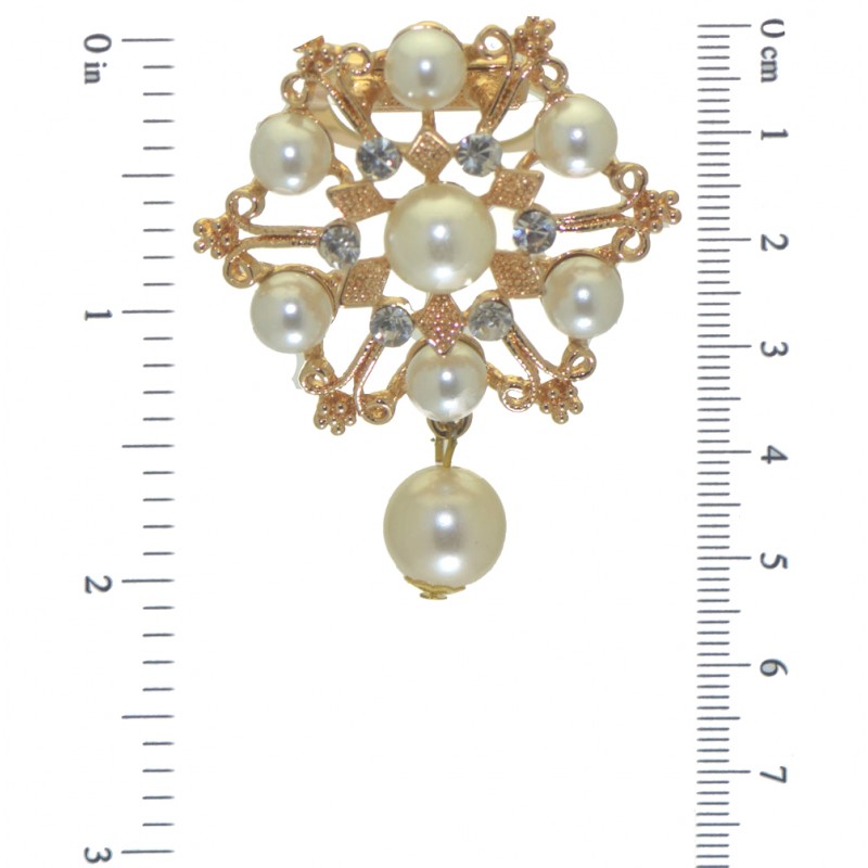 BLUEBELL gold plated crystal faux pearl scarf clip or brooch