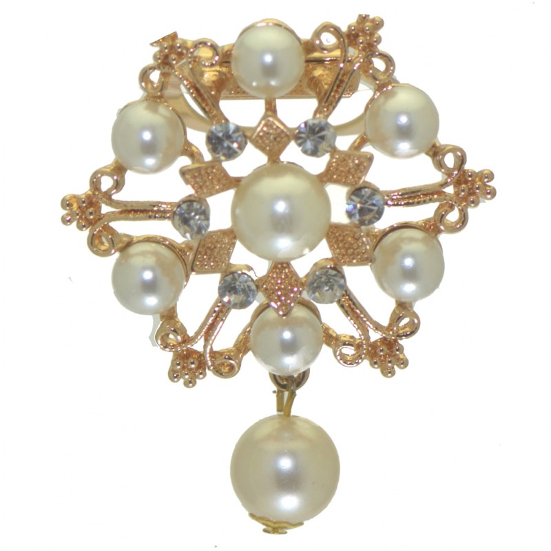BLUEBELL gold plated crystal faux pearl scarf clip or brooch
