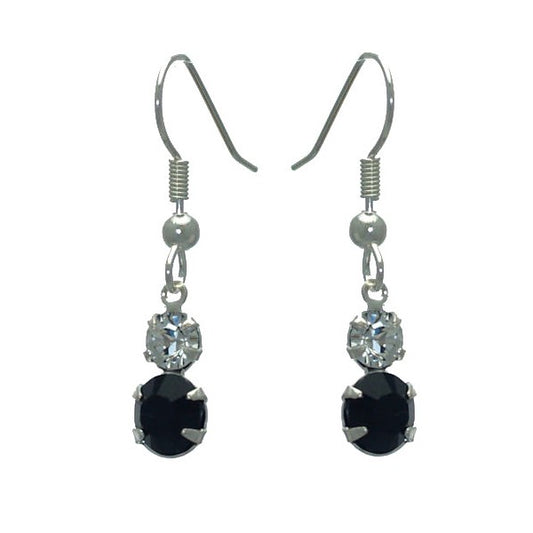 BOADICEA Silver Plated Jet & Clear Crystal Hook Earrings