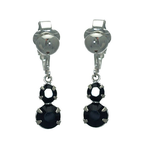 BOADICEA Silver Plated Jet Crystal Clip On Earrings