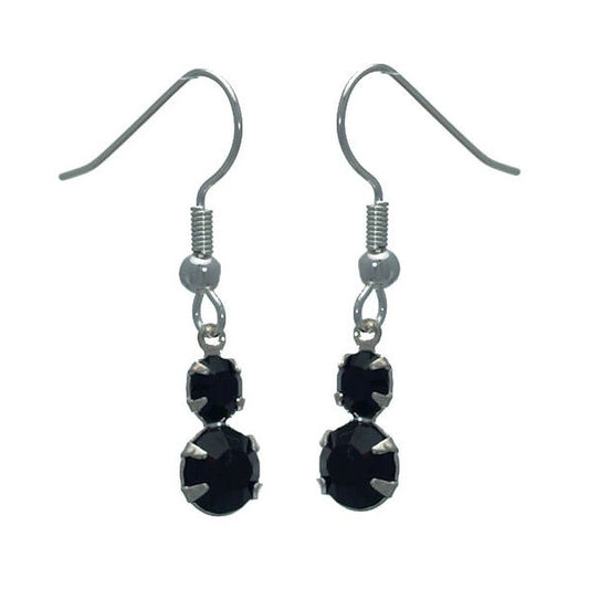 BOADICEA Silver Plated Jet Crystal Hook Earrings