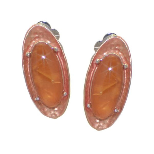 BOBBI Silver tone Orange Clip On Earrings