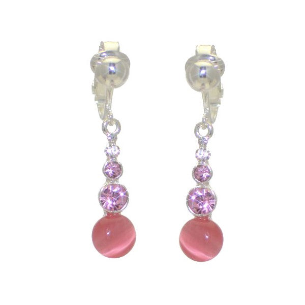 BREANNA Silver plated Pink Crystal Clip On Earrings