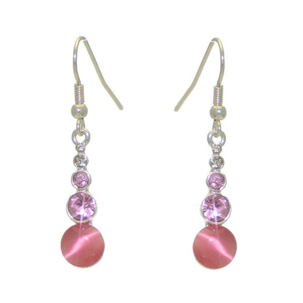 BREANNA Silver tone Pink Crystal Hook Earrings