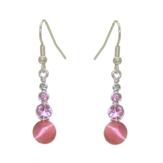 BREANNA Silver tone Pink Crystal Hook Earrings