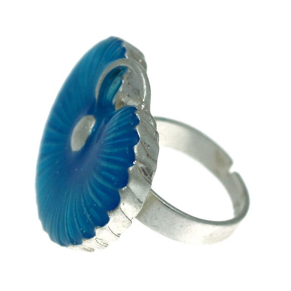 BRG 0002 T Silver tone Turquoise Fan Adjustable Fashion Ring