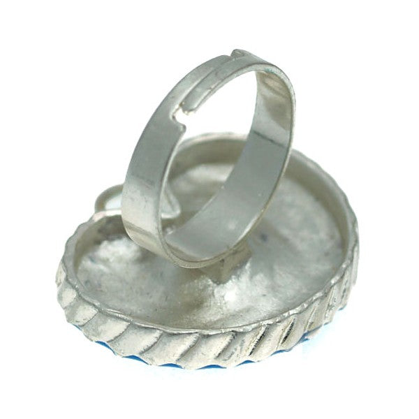 BRG 0002 T Silver tone Turquoise Fan Adjustable Fashion Ring