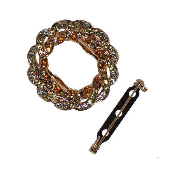 BLOSSOM Gold tone Champagne Crystal Scarf Clip / Brooch