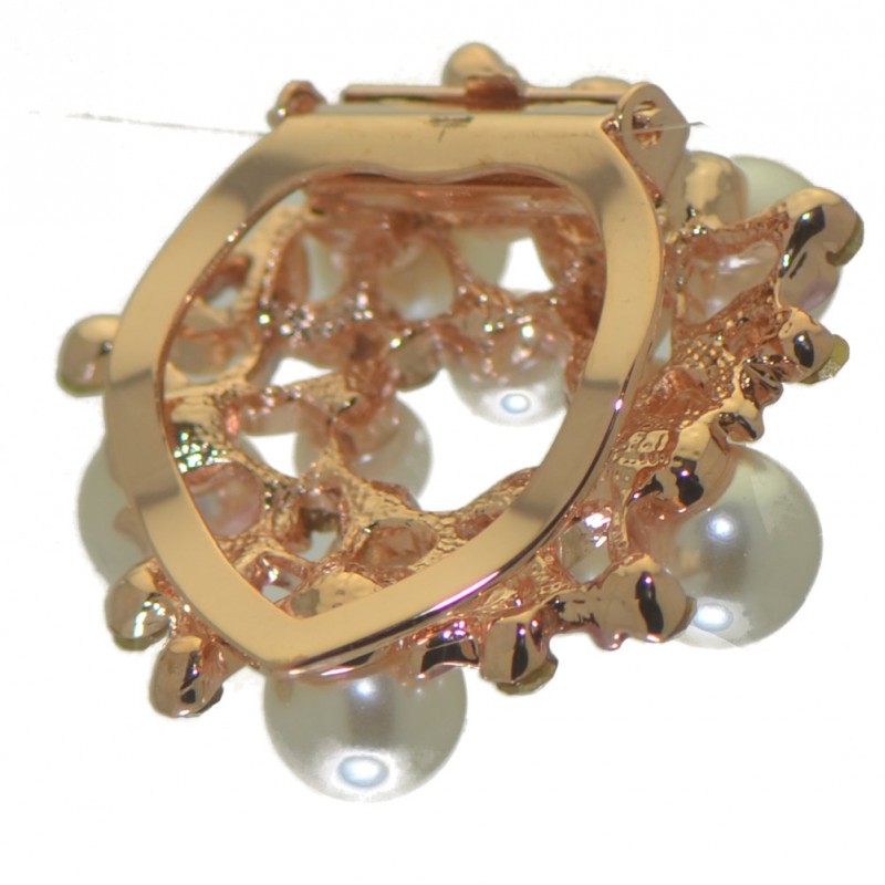ABUTILON Gold tone pink faux Pearl Crystal Scarf Clip / Brooch