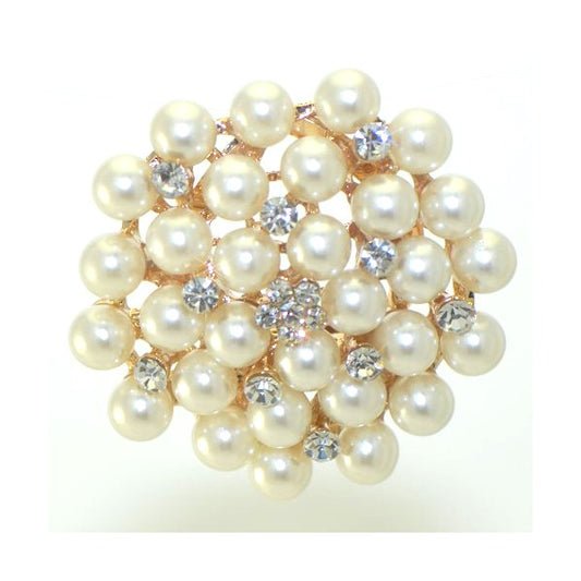 SCUTEUERIA Gold tone Crystal faux Pearl Scarf Clip / Brooch