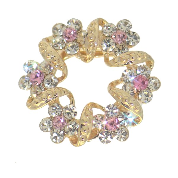 FORSYTHIA Gold tone Pink Crystal Scarf Clip / Brooch