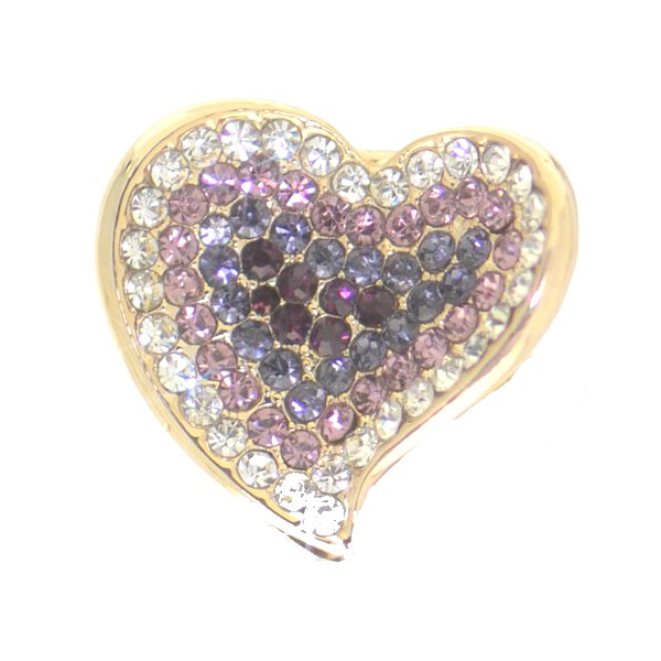 BOUVARDIA Gold tone Purple Crystal Heart Scarf Clip / Brooch