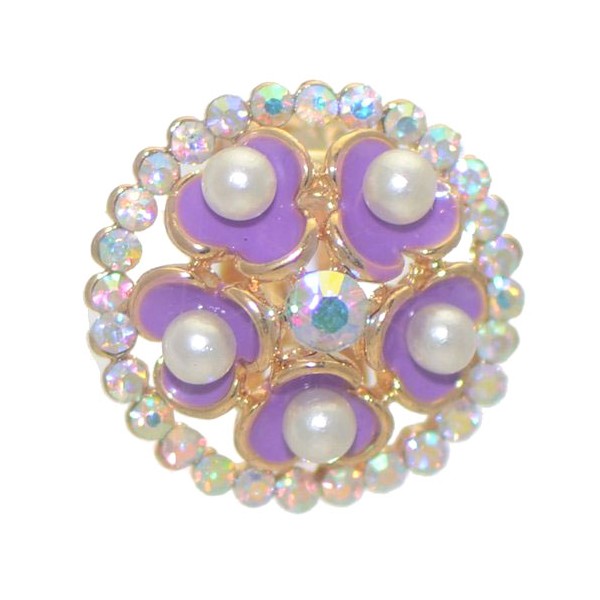 BRYLEN Gold tone Purple Flower AB Crystal Clip On Earrings