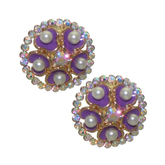 BRYLEN Gold tone Purple Flower AB Crystal Clip On Earrings