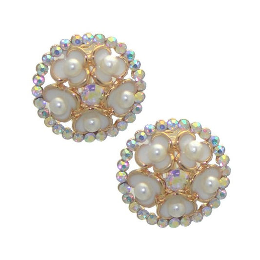 BRYLEN Gold tone White Flower AB Crystal Clip On Earrings