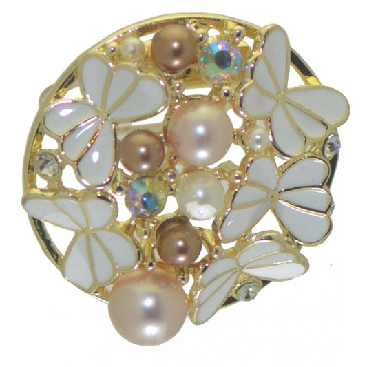 BUTTERCUP gold plated white butterfly faux pearl scarf clip