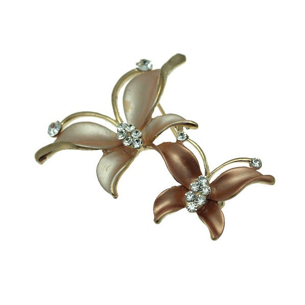 Butterfly Double Gold tone Peach Brooch