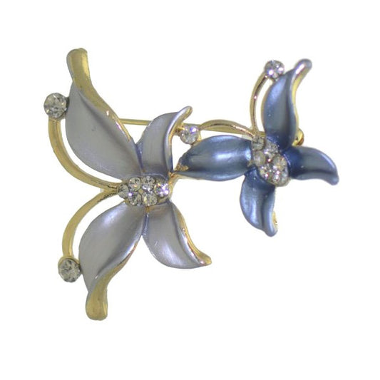 BUTTERFLY DOUBLE Gold tone Purple Crystal Butterfly Brooch