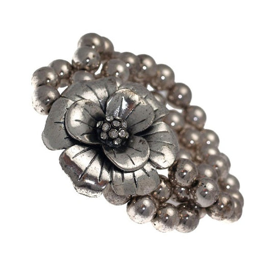 Caelia Silver tone Crystal Flower Elasticated Bracelet