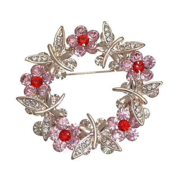 CAIRISTINE Silver tone Pink Crystal Brooch