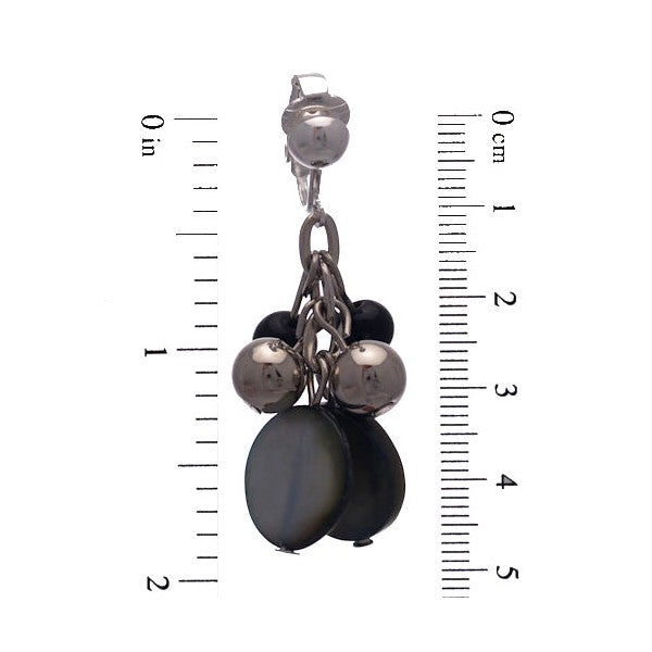 CALENDRE Silver Black Beads and Disks Clip On Earrings