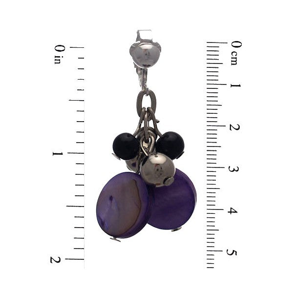 CALENDRE Silver plated Purple Disks and Beads Clip On Earrings