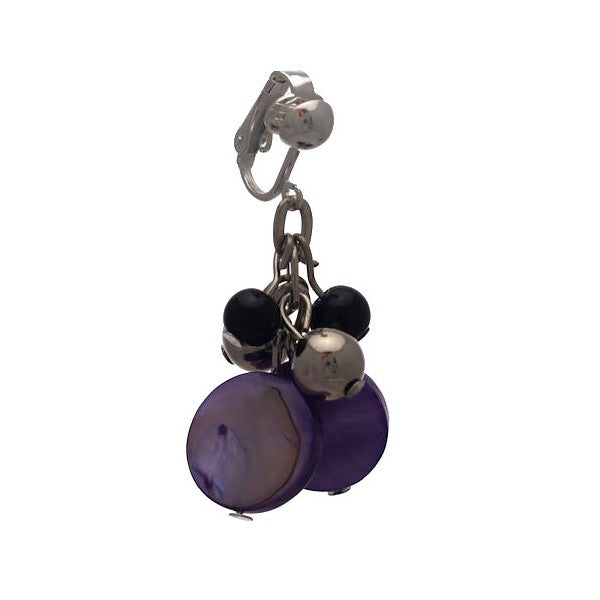CALENDRE Silver plated Purple Disks and Beads Clip On Earrings