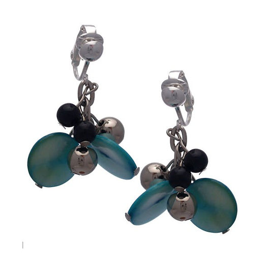 CALENDRE Silver plated Turquoise Disks Clip On Earrings