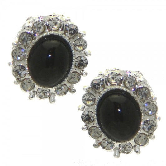 CALIXTE Silver tone Black Crystal Clip On Earrings