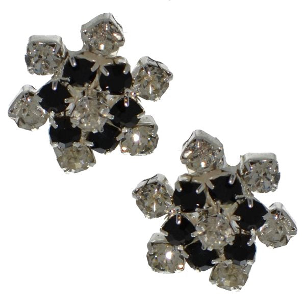 CALLIOPE silver plated clear and black crystal clip on earrings