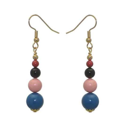CANDY CANE Gold Plated Red Rock Multi Coloured Hook Earrings
