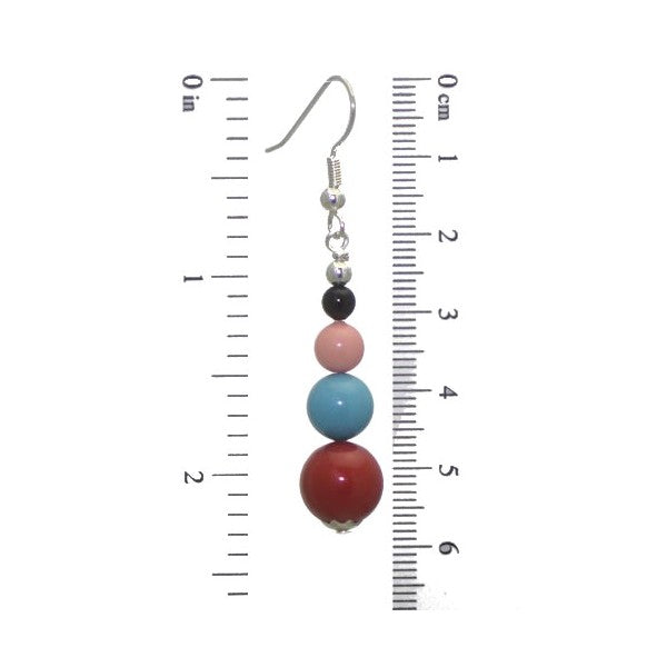 CANDY CANE Silver Plated Red Rock Multi Coloured Hook Earrings