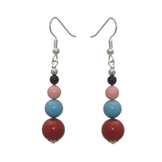 CANDY CANE Silver Plated Red Rock Multi Coloured Hook Earrings