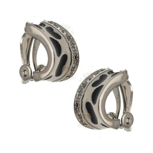 Cantata Silver tone Black Crystal Clip On Earrings