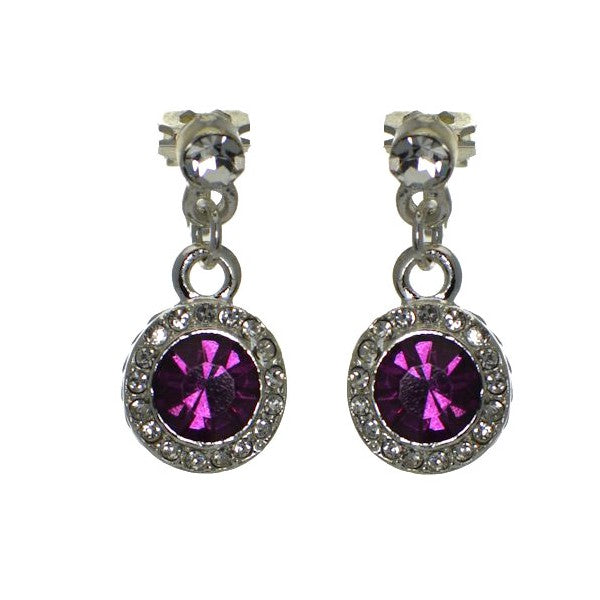 CAOILAINN 10mm Silver tone Amethyst Crystal Clip On Earrings