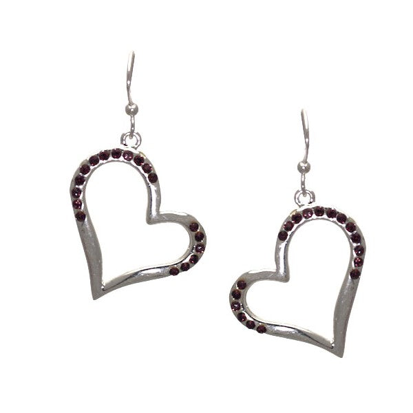 Capacious Silver tone Amethyst Crystal Heart Hook Earrings