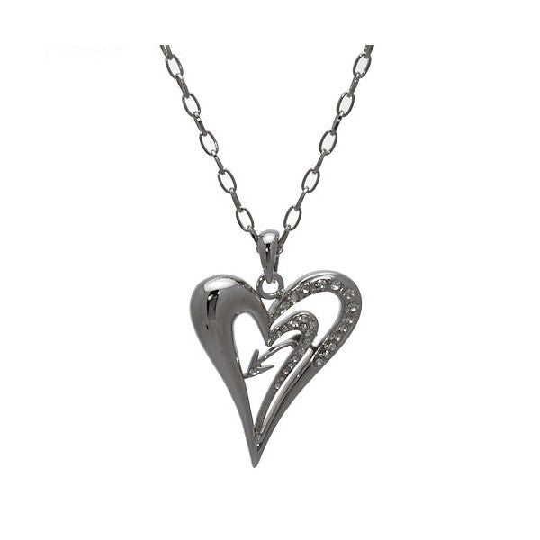 Carefree Silver tone Crystal Heart Necklace