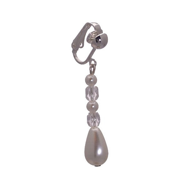 CARINA Silver plated White faux Pearl Clip On Earrings