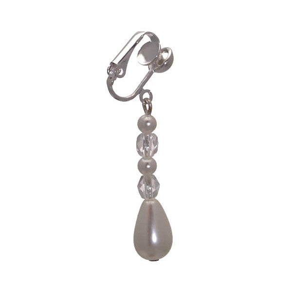 CARINA Silver plated White faux Pearl Clip On Earrings