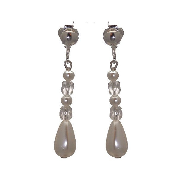 CARINA Silver plated White faux Pearl Clip On Earrings