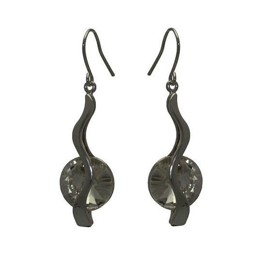 CARLEIN Silver Plated Clear Crystal Hook Earrings by Rodney